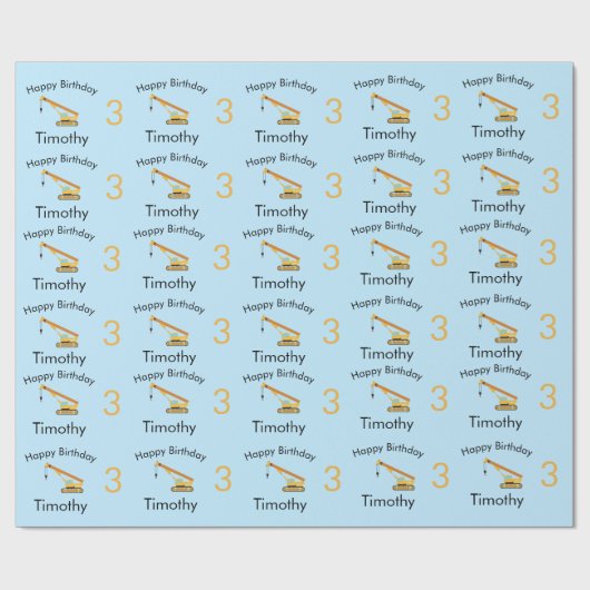 Crane Construction Truck Custom Name & Age Cadeaupapier (Vlak)