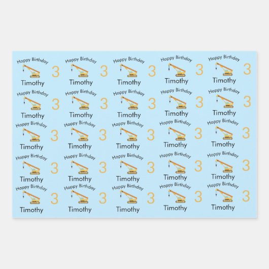 Crane Construction Truck Custom Name & Age Inpakpapier Vel (Voorkant)