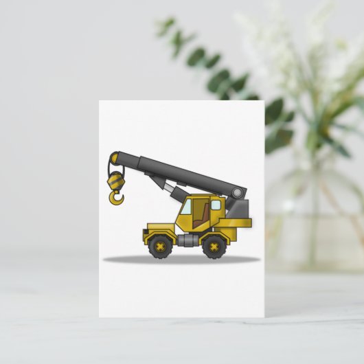 Crane Construction Vehicle voor gele en zwarte Car Briefkaart (Staand voorkant)