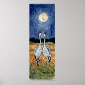 Crane Couple Watching Moon Poster Navy Stars Night (Voorkant)