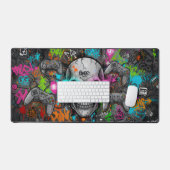 Crâne Cyber-Graffiti et Manettes Néon (tapis souri Bureaumat (Keyboard & Muis)