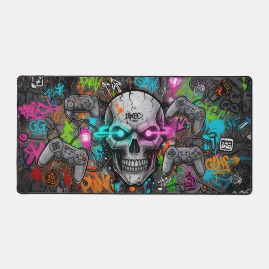 Crâne Cyber-Graffiti et Manettes Néon (tapis souri Bureaumat (Voorkant)