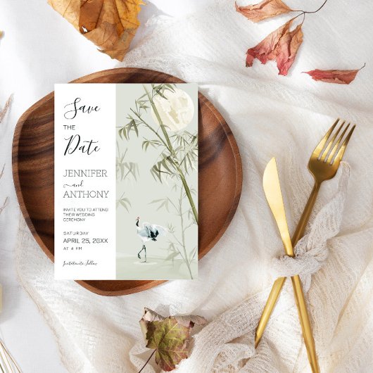 Crane en Bamboe Plant Save The Date