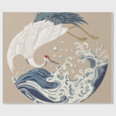 Crane en Japanse golfillustratie. Traditioneel Cadeaupapier (Vlak)