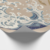 Crane en Japanse golfillustratie. Traditioneel Cadeaupapier (Hoek)