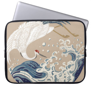 Crane en Japanse golfillustratie. Traditioneel Laptop Sleeve