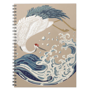 Crane en Japanse golfillustratie. Traditioneel Notitieboek
