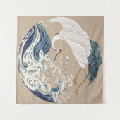Crane en Japanse golfillustratie. Traditioneel Wandkleed (Voorkant (horizontaal))