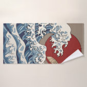 Crane en Japanse golfillustratie Traditionele C Badhanddoek (Badhanddoek)