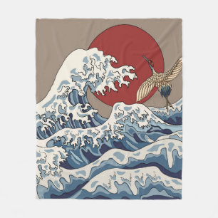 Crane en Japanse golfillustratie Traditionele C Fleece Deken