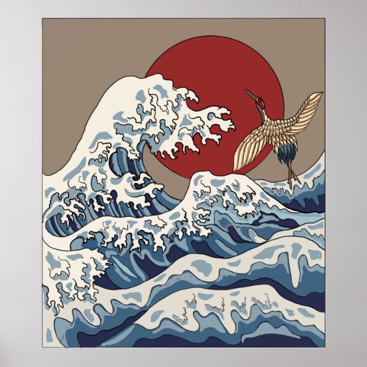 Crane en Japanse golfillustratie Traditionele C Poster (Voorkant)