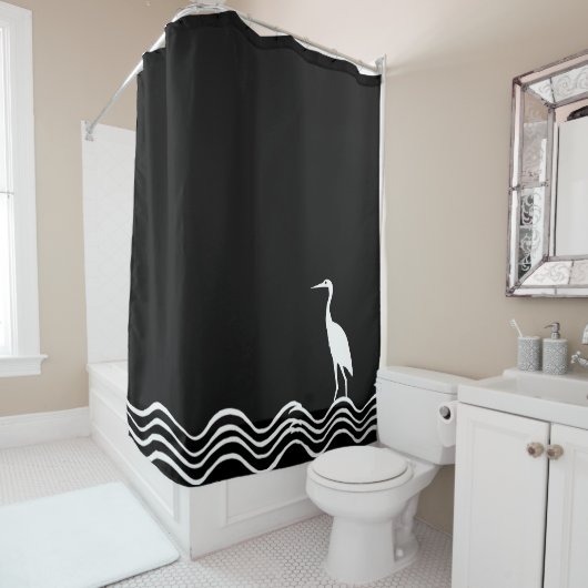 Crane heron Bath Black and white Douchegordijn (In situ)