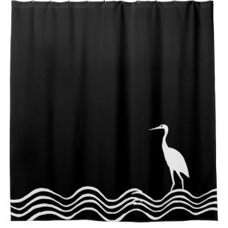 Crane heron Bath Black and white Douchegordijn