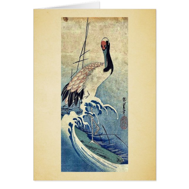 Crane in Waves door Ando, Hiroshige Uiyoe. (Voorkant)