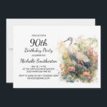 Crane Leaves Foliage Floral 90th Birthday Kaart<br><div class="desc">Leg de schoonheid van de natuur vast met de 90ste verjaardag van deze elegante vrouw, met een verbluffend schilderij van een kraan, een gracieuze vogel die bekend staat om zijn grote huiselijke aanwezigheid. Deze unieke uitnodiging laat een levendige illustratie zien van een kraan in de waterverf, die zijn levendige en...</div>