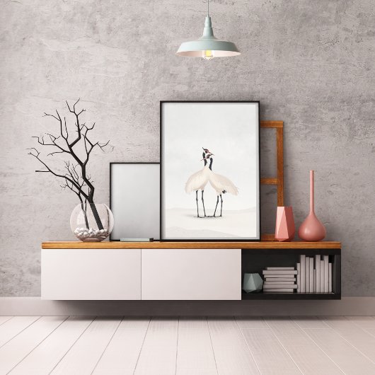Crane Minimalist Aesthetic White Beige B-3 Poster