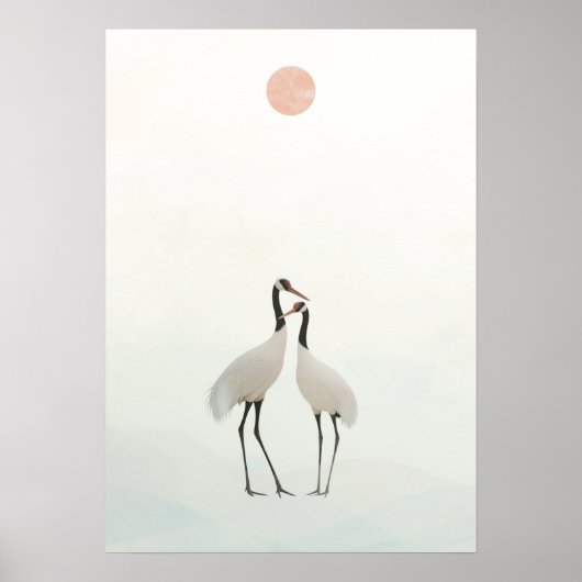 Crane Minimalist Aesthetic White Beige B-3 Poster (Voorkant)