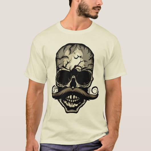 crane_moustache_hipster_tete_de_dood_skull_2901_Q T-shirt (Voorkant)