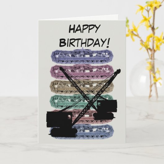 Crane Operator Crawler Crane Birthday Kaart  (Gele Bloem)