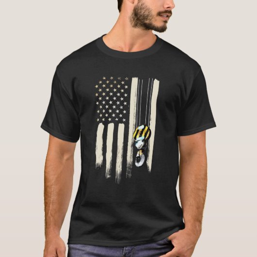 Crane Operator geeft patriottische Amerikaanse vla T-shirt (Voorkant)