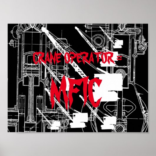 Crane operator = VINTAGE CRAWLER CRANE white Poster (Voorkant)