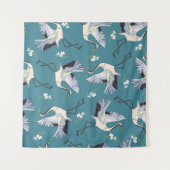 crane, pattern, illustration flying bird flower wandkleed (Voorkant (horizontaal))