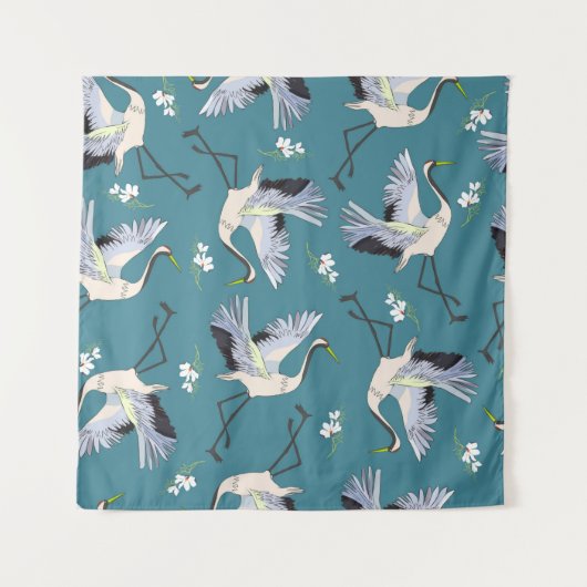 crane, pattern, illustration flying bird flower wandkleed (Voorkant)