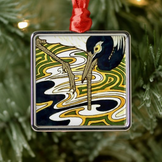 Crane Tile van 1800s Crane and Columbine Panel Metalen Ornament (Boom)