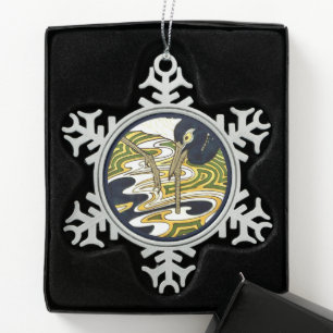 Crane Tile van 1800s Crane and Columbine Panel Tin Sneeuwvlok Ornament
