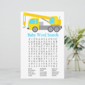 Crane Truck Baby shower Word Search Game (Staand voorkant)