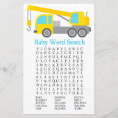 Crane Truck Baby shower Word Search Game (Voorkant)