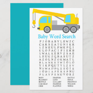 Crane Truck Baby shower Word Search Game