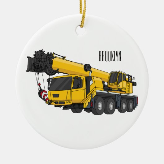 Crane truck cartoon illustratie keramisch ornament (Voorkant)