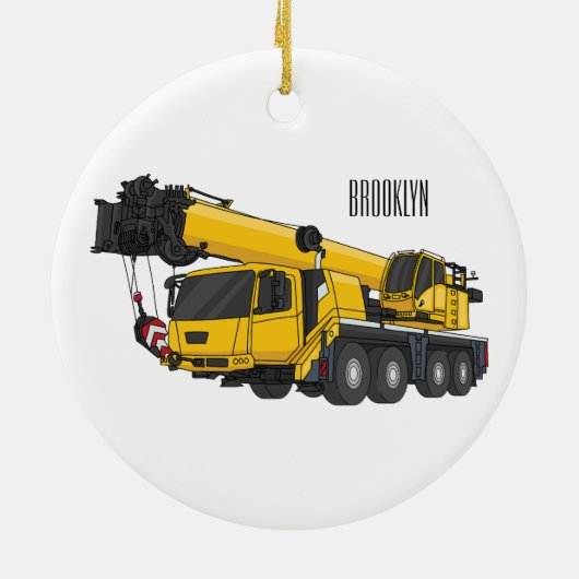 Crane truck cartoon illustratie keramisch ornament (Achterkant)