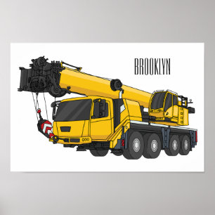 Crane truck cartoon illustratie poster