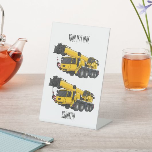 Crane truck cartoon illustratie reclamebord met voetstuk (Insitu)