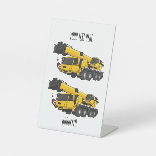 Crane truck cartoon illustratie reclamebord met voetstuk (Voorkant)