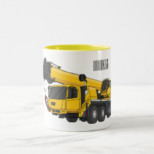 Crane truck cartoon illustratie tweekleurige koffiemok