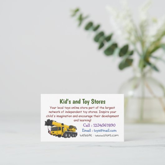 Crane truck cartoon illustratie visitekaartje (Staand voorkant)