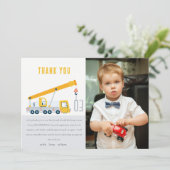 Crane Truck Construction Vehicle Foto Birthday Bedankkaart (Staand voorkant)