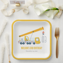 Crane Truck Construction Vehicle Kids Birthday Papieren Bordje