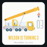 Crane Truck Construction Vehicle Kids Birthday Vierkante Sticker<br><div class="desc">Een vun kraanwagen voor de bouw van een motorwagen doodt het Collectie van Birthday.. Het is een verbluffend klein lichtje van gele grijze kraanwagen met het geboortejaar, ideaal voor je kleine verjaardagsfeestjes. Het is zeer gemakkelijk om, met uw persoonlijke details aan te passen. Als u een ander bijpassend product of...</div>