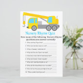 Crane Truck Nursery Rhyme Quiz baby shower game (Staand voorkant)