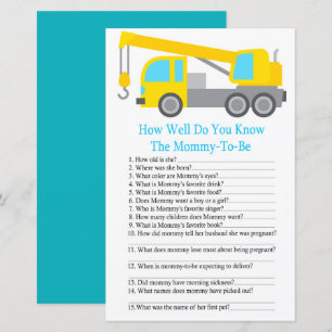 Crane Truck weet hoe goed je baby shower game kent