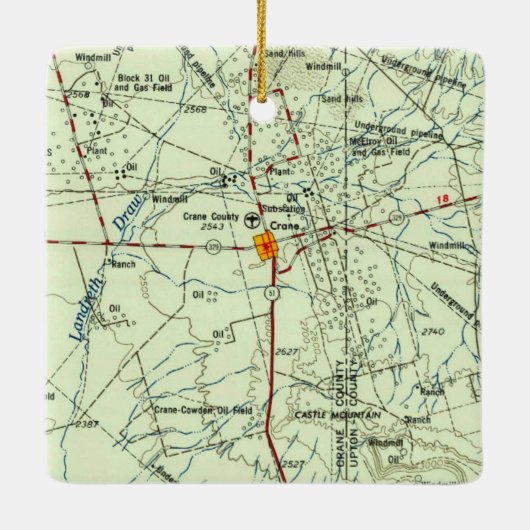 Crane TX Topo Map Keramisch Ornament (Achterkant)