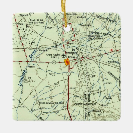 Crane TX Topo Map Keramisch Ornament (Voorkant)