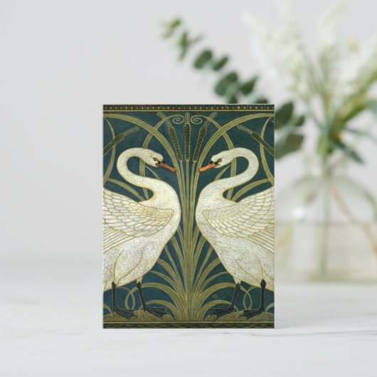Crane's Art Nouveau Swans Briefkaart (Staand voorkant)