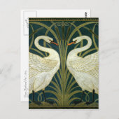 Crane's Art Nouveau Swans Briefkaart (Voorkant / Achterkant)