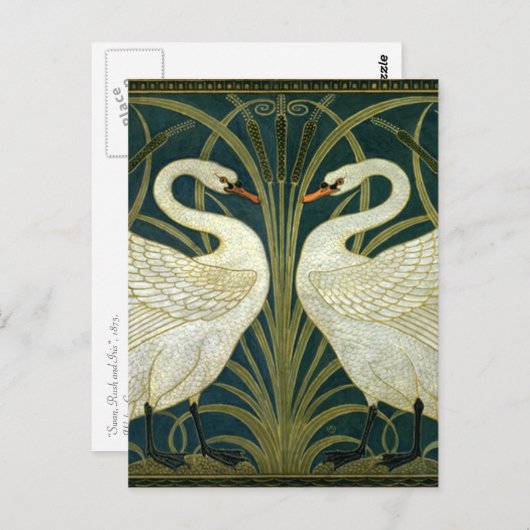Crane's Art Nouveau Swans Briefkaart (Voorkant / Achterkant)