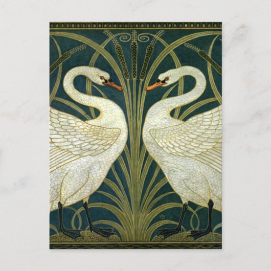 Crane's Art Nouveau Swans Briefkaart (Voorkant)